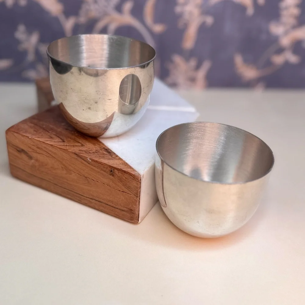 Vintage Estate Pair of Stieiff Pewter Jefferson Cups Engraved with R